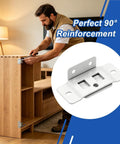 Person using a sturdy L shaped corner brace bracket with screws for wood shelves and cabinets, concealed fastener keeps surfaces clean.