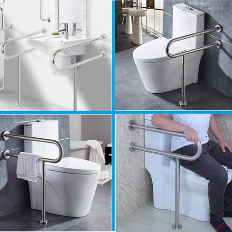 Heavy Duty Stainless Steel Toilet Grab Bar And Wall To Floor Safety Rail 23 6 Inch near toilets in bathrooms, supports 330 lbs