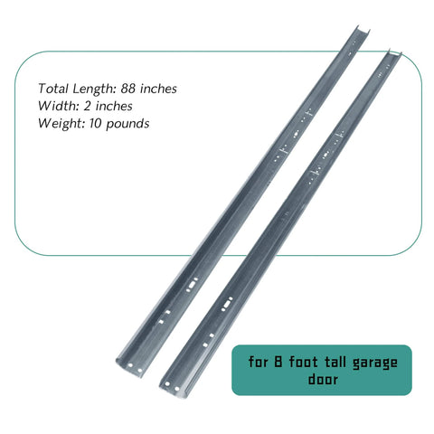 Garage Door Side Tracks Rails Replacement Kit For 8 Foot Doors With 2 Inch Rollers Galvanized Steel Vertical Tracks shown