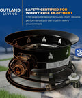 Go-To Portable Propane Fire Pit 19-Inch Smokeless Gas Firebowl shown with CSA approval mark in a backyard setting.
