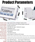 Straight Up Industrial Automatic Coding Machine Label Printer For Assembly Line Barcode QR Code And Date Marking Compact Packaging Automation Tool With No Fuss Setup and Rock Solid Performance, shown with dimensions and features.