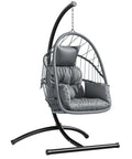 Hangin' Egg Chair With Stand, Wicker Rattan Swing Chair With 360 Degree Swivel, Cushions, Heavy Duty Iron Frame Supports Up To 330 Lbs For Indoor And Outdoor Use, Grey