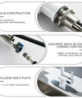 Close-up of LIWEIKE Utility Sink Faucet White Laundry Sink Faucet with Pull Down Sprayer, solid construction with connection hose and deck plate.