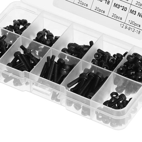 Heavy Duty 300 Piece Hex Screws Nuts Assortment Kit, M3 Socket Head Cap Bolts in organized storage box
