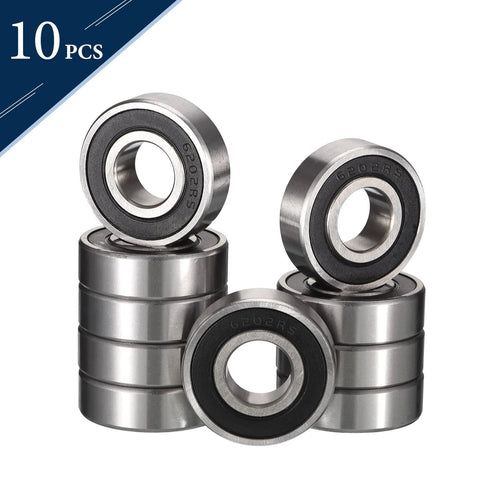 Ten 6202-2RS deep groove ball bearings, 15x35x11 mm, chrome steel with double rubber seals.