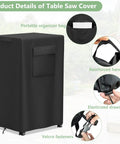 Heavy Duty Table Saw Cover Built To Handle Most Planer Machines With All Season Waterproof Oxford Cloth Make Up For Weekend Garage Jobs Fits Like A Charm Black Wrap with reinforced handles and drawstring.