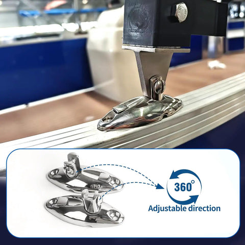 Boat Bimini Top Swivel Hinge 316 Stainless Steel Deck Side Mount Quick Release Hinge With 360 Degree Rotation, mounted view