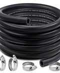 Boltigen 5/8-inch heater hose, 20 ft black automotive coolant line with four metal clamps.