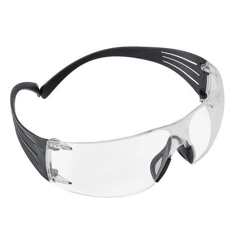 Legit Heavy Duty Safety Glasses Featuring Self Adjusting Flex Temples And Shatter Proof Clear Lenses Crafted For High Cheekbones Plus No Hassle All Day Comfort shown from side with clear lenses.