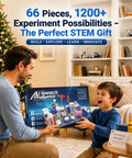 Science Kit For Kids Electronics Circuit Exploration Toy With 66 Pieces Includes Lights Fans Rockets And More Hands On STEM Learning That Sparks Creativity And Builds Real World Tech Skills For Curious Young Makers. father and son holding circuit kit box