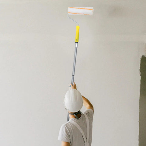 Hassle Free Detachable Paint Roller With Extendable Telescopic Handle For Ladder Free Wall Painting and Craft Prints in use.