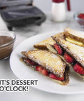 Cute And Compact Personal Sandwich Maker, Non Stick Electric Panini Press with dessert sandwiches filled with strawberries.