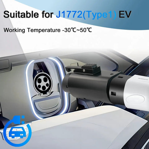 Type 2 To Type 1 EV Charging Adapter With No Sweat Anti Drop Plug Handles 32 Amps And 250V AC in use for J1772 EV charging.