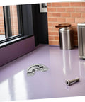 Heavy Duty Stainless Steel Curved Concealed Cabinet Hinges Pair With 90 Degree Limit Stopper, showing hinge on floor with screw.