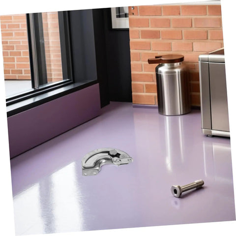 Heavy Duty Stainless Steel Curved Concealed Cabinet Hinges Pair With 90 Degree Limit Stopper, showing hinge on floor with screw.