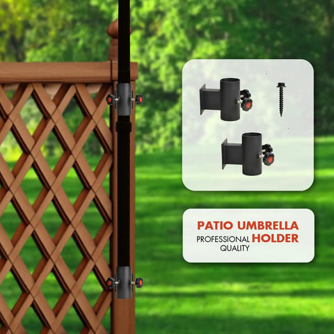 Heavy Duty Black Patio Umbrella Holder With Offset Stand And Flat Mount Bracket For Deck Rail Posts Fences And Balconies Fits Up To 2 Inch Umbrella Poles For Outdoor Use
