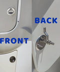 MX Boat Cam Latch, stainless steel marine hatch latch with flush pull, 2-piece set; front and back views.