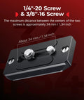 Quick Release Plate For Arca Swiss Standard With Quarter And Eighths Inch Screws, showing 1/4"-20 and 3/8"-16 screw details.