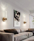 Modern LED Crystal Wall Sconces Bring A Hella Soft Up And Down Glow Perfect For Bedside Reading Or Living Room Vibes Quick Snap Install Solid Construction In A Snazzy Two Pack Vanity Lighting Set For Home Decor. Wall sconces illuminating a cozy living room with a modern design.