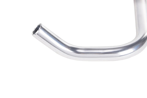 Close-up of Stainless Steel Bullhorn Road Handlebar For Fixie And Road Bikes 540mm Long With 25.4mm Clamp Classic Bull Horn Style.