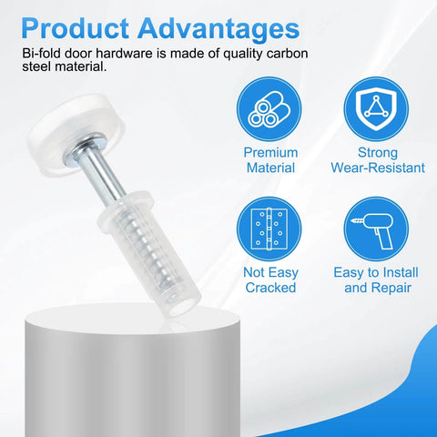 Bi Fold Door Top Guide Wheel Roller Set White Two Pack For Folding Closet Sliding Doors 0.9 Inch Roller Durable Carbon Steel Hardware Repair Kit Ideal Replacement Part That Delivers Smooth Quiet Operation with product advantages icons