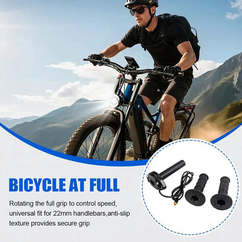 Snag This Smooth Full Twist Throttle For Your E Bike With Anti Slip Rubber Grips And A Super Long 47 Inch Cable To Stop Slippery Control Failures And Get Serious Speed On Your Daily Ride Without Worrying About Short Strained Wires. e-bike throttle kit with 22mm handlebar fit and cable