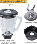 Replacement Glass Blender Jar For 6 Cup Blenders, 1.25 Liter Capacity, 48 Ounce Round Jar With Ice Blade, Bottom Cap Base, 8 Piece Kit