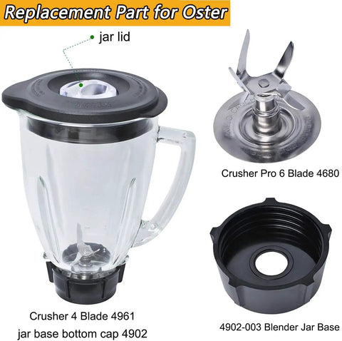 Replacement Glass Blender Jar For 6 Cup Blenders, 1.25 Liter Capacity, 48 Ounce Round Jar With Ice Blade, Bottom Cap Base, 8 Piece Kit