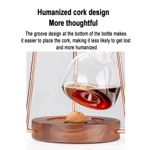 Polished Glass Cold Brew Coffee Maker Featuring Precise Drip Valve And Rugged Stainless Steel Base with cork lid and wood base.