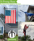 10Ft Garden Flag Pole Stand With 5 Prong Base For 3x5 American Flags displayed in garden, wall-free installation shown