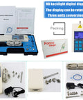 Handy Digital Force Gauge Push And Pull Meter With Inner Sensor 100N 10Kg 22Lb Three Units High Resolution Dynamometer RS232 Output Accurate About Half Percent Workhorse For Lab Workshop And DIY Testing, kit and accessories