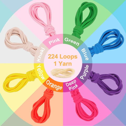 Easy Potholder Loom Craft Kit For Kids And Beginners with colorful rainbow loops displayed in a circle.