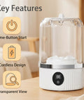 Pocket Sized Rechargeable Mini Washing Machine with a transparent design, one-button start, ideal for quick travel laundry.