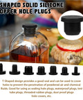 80 Piece Silicone Hole Plug Kit With 8 Sizes T Type Rubber Plugs For Round Holes Black High Temp Sealing Plugs shown on jar