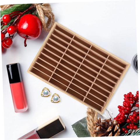 Vintage Wood Jewelry Dish With Integrated Smartphone Stand Multi Compartment Accessory Organizer For Rings And Chains on a white background with decorative elements.