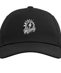 I Am The Warranty Shirt Style Hat With Mechanical Gear And Gauge Adjustable Baseball Cap showing front logo on black cap.