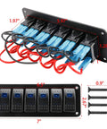 12-24V Illuminated 6 Gang Aluminum Rocker Switch Panel Pre-Wired Dash Kit With 5 Pin On Off Switches IP65 Blue Backlit LED