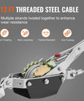 Come Along Winch 2 Ton Pulling Capacity With 12 Feet Steel Cable Dual Gear Beefy Built Ratchet Power Puller Tool With Two Hooks For Automotive Hoist And Vehicle Rescue, 12 ft steel cable detail