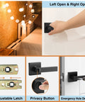 Matte Black Door Handle Set 6 Pack Keyless Interior Levers privacy locks bedroom bathroom heavy duty reversible sleek modern
