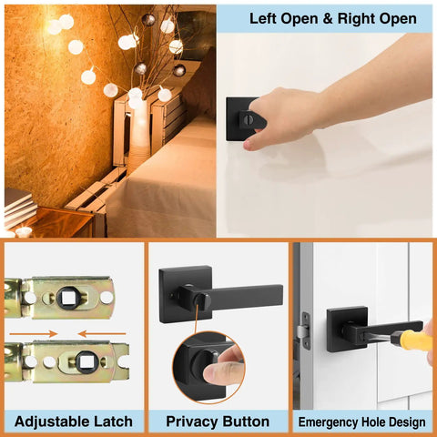 Matte Black Door Handle Set 6 Pack Keyless Interior Levers privacy locks bedroom bathroom heavy duty reversible sleek modern