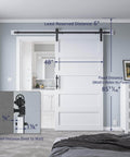 48 Inch By 84 Inch Sliding Barn Door With 8 Foot Hardware Kit And Handle, Pre Drilled Holes For Easy Assembly shown installed in a room.