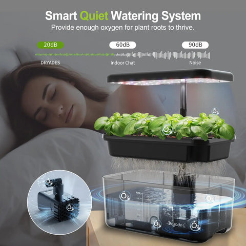 Indoor Herb Garden Kit With Hydroponic System, LED Grow Light, Quiet Water Pump, Clear 4.5L Tank, eight plants