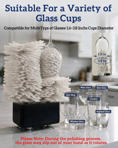 Turbo 600 RPM Home Glassware Polisher And Wine Glass Cleaner Machine with suitable brush for various glass sizes.
