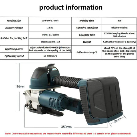 Heavy Duty Portable Electric Strapping Machine, Plug And Play Automatic Baling Kit for Warehouse Boxing with size dimensions