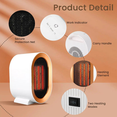Indoor Space Heater With Dual 1200W And 800W Modes Portable Desk Heater For Office Or Home Ceramic PTC Heating Delivers Quick Heat
