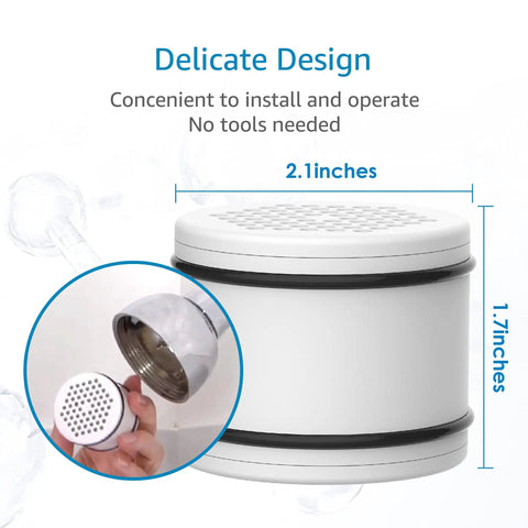 Premium Shower Head Water Filter Replacement Cartridges Featuring Advanced KDF Filtration Material shown with size dimensions