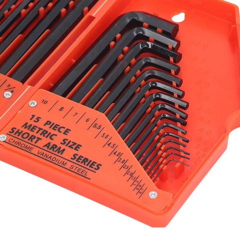The Ultimate 30 Piece Hex Wrench Set Made From Tough 45 Steel, Featuring Inch And Metric Key Sizes For Any Home Fixer Upper Job Or Furniture Build Without Breaking A Sweat. 15-piece metric short arm hex key set in orange case, 45 steel, black finish