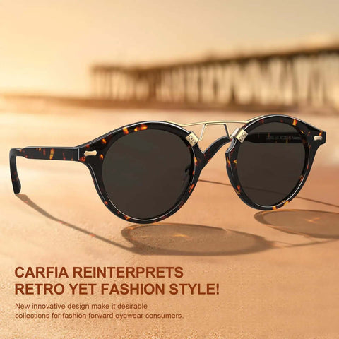 Double Bridge Round Polarized Sunglasses For Men With UV Protection Retro Tortoise Eyewear Nickel Free Metal Brow Design