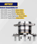 Side view of Rear Wheel Bearing And Hub Assembly 512284 For Toyota Highlander 2004 2013 Venza 2009 2016 And Lexus RX330 RX350 RX400h AWD With ABS 5 Lug Replacement