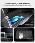 Under Screen Center Console Organizer For Model Y 2019 Through 2026 Including Juniper 2025 2026 Standard Premium And Performance Concealed Center Console Organizer Tray Quick Easy Stable Installation with phone and AirPods